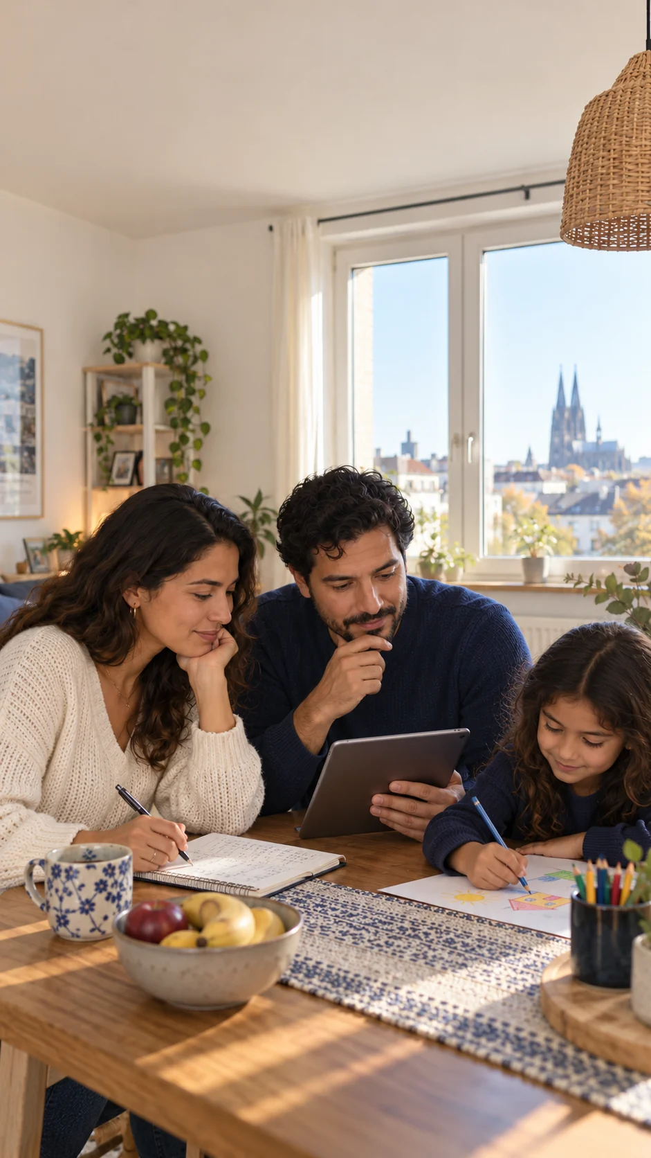 Familia revisando su presupuesto en casa